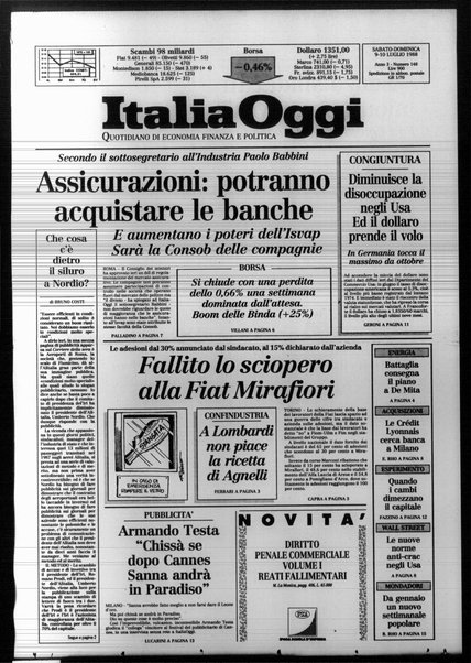 Italia oggi : quotidiano di economia finanza e politica